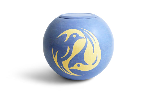 jembele® Kugelurne | Terracotta engobiert «Vögel» blau